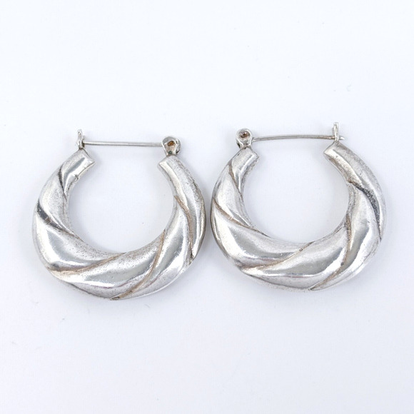 Vintage NF Sterling Silver 925 Twisted Hoop Creole Earrings - Picture 2 of 5